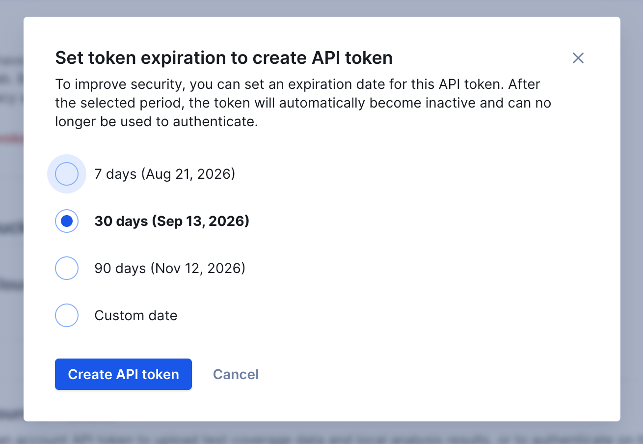 Creating an account API token modal