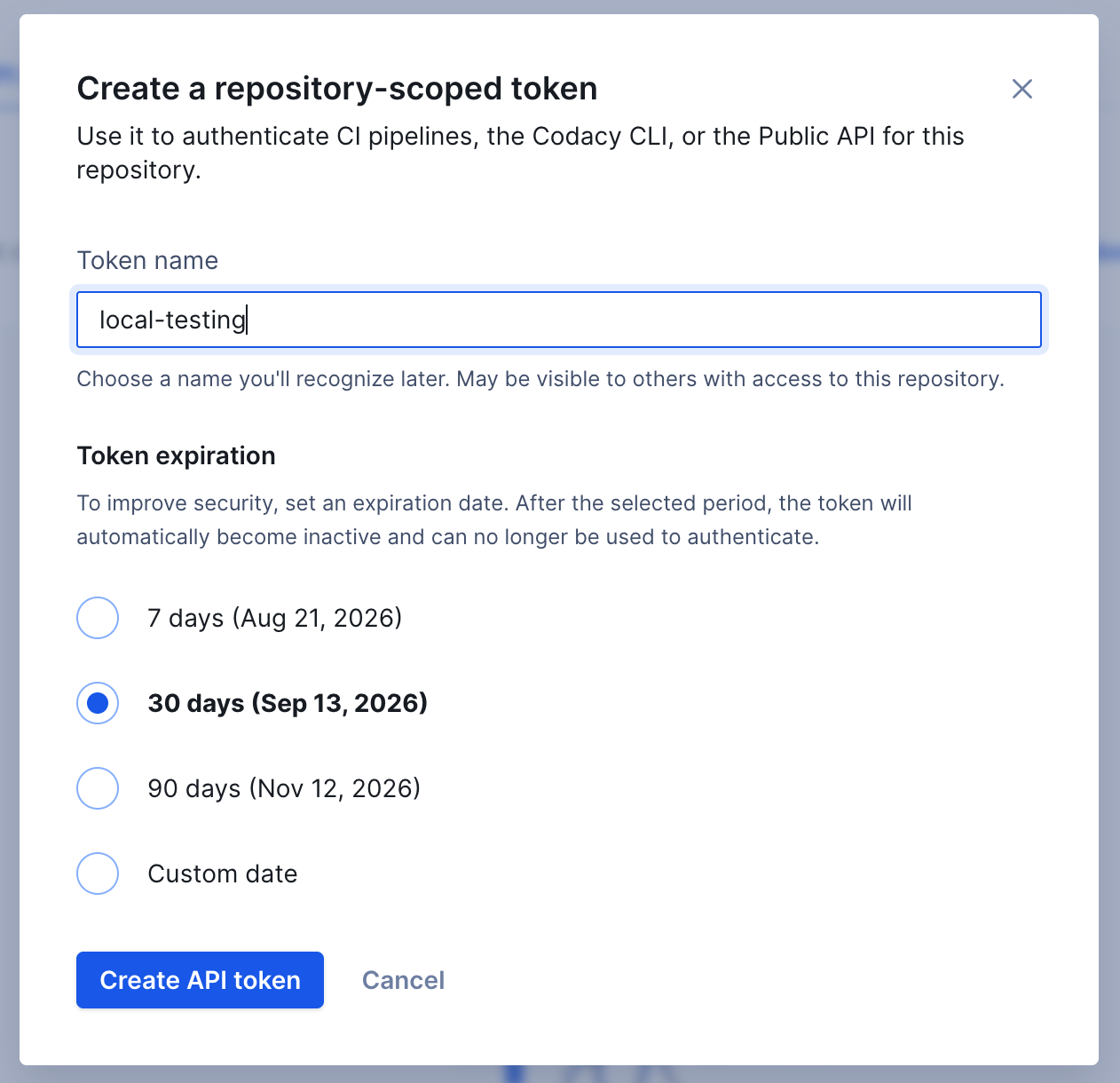 Creating a repository API token