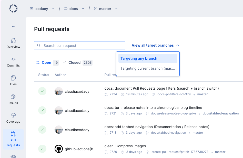 Filtering pull requests